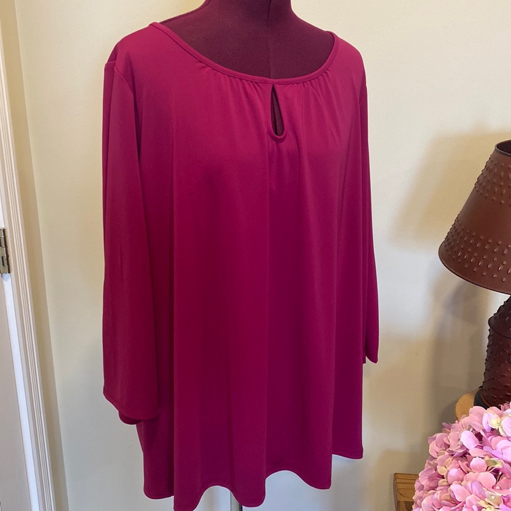 Talbots Tunic Blouse Women Keyhole 2X Magenta Pleated 3/4 Sleeve NWT Plus Size